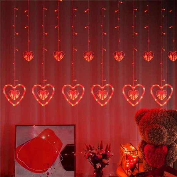Amazon.com: LOLStar Valentines Day String Lights, Heart  6 Ft Valentine\'s Day String Lights, Heart-Shaped Red Window Lights,168 LEDs